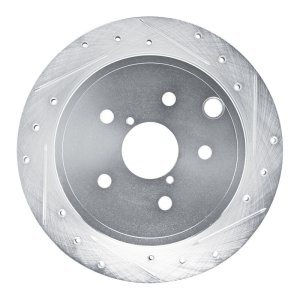 Subaru WRX Brake Rotor (1) - Rear Right - R1 Concepts - Drilled & Slotted - Silver - `22-`25